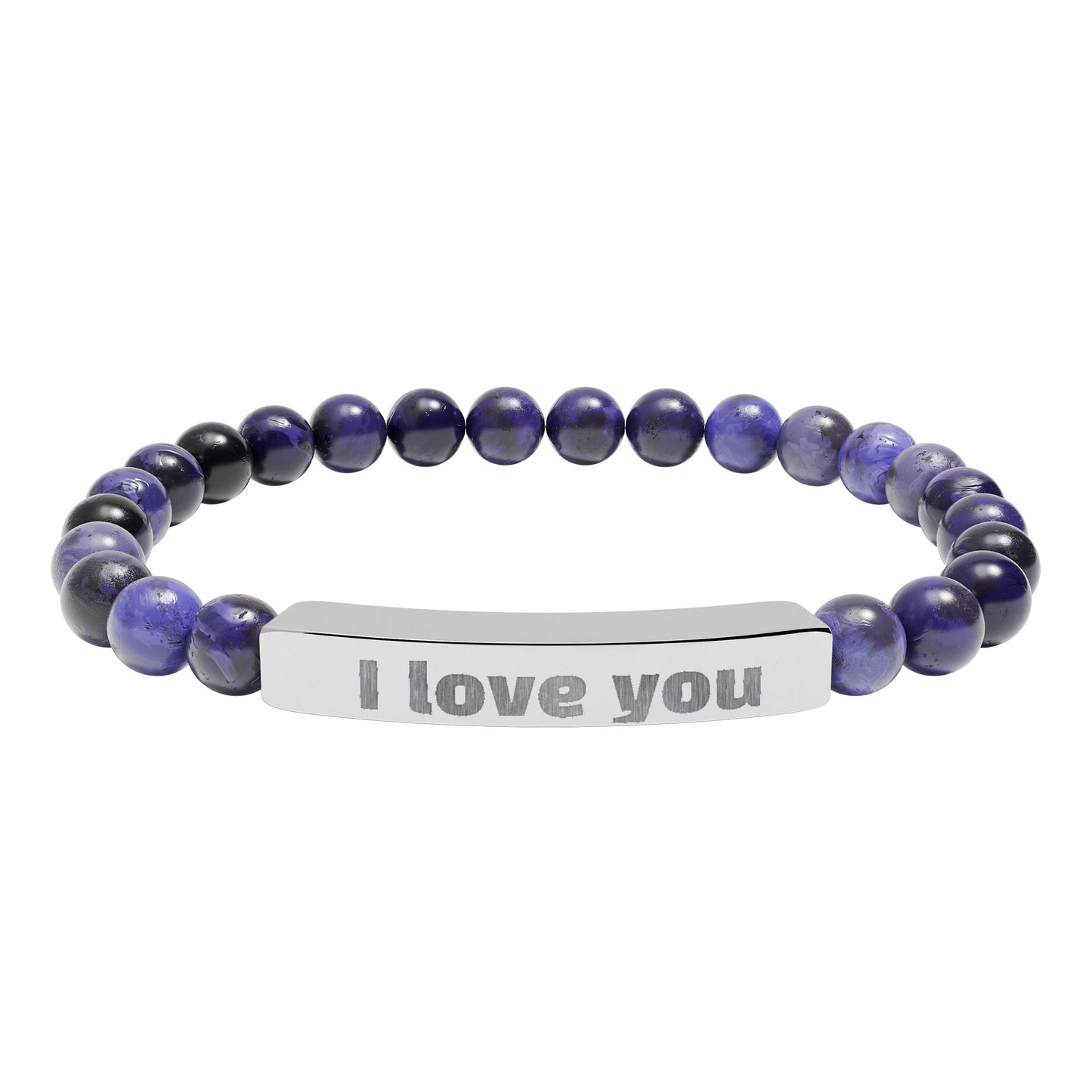 Engraved ‘I Love You’ Natural Stone Stretch Bracelet