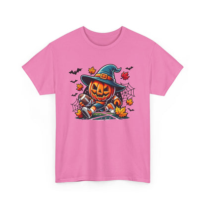 Pumpkin Witch Halloween T-Shirt – Jack-O'-Lantern with Witch Hat & Autumn Leaves