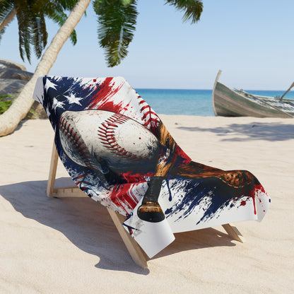 Baseball American Flag Beach Towel