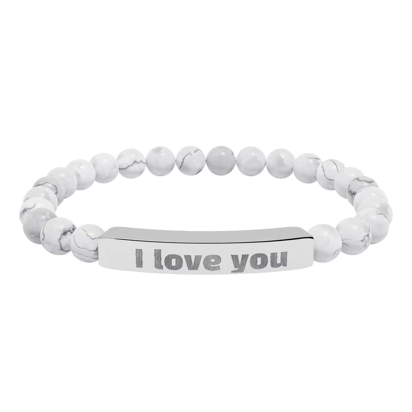 Engraved ‘I Love You’ Natural Stone Stretch Bracelet