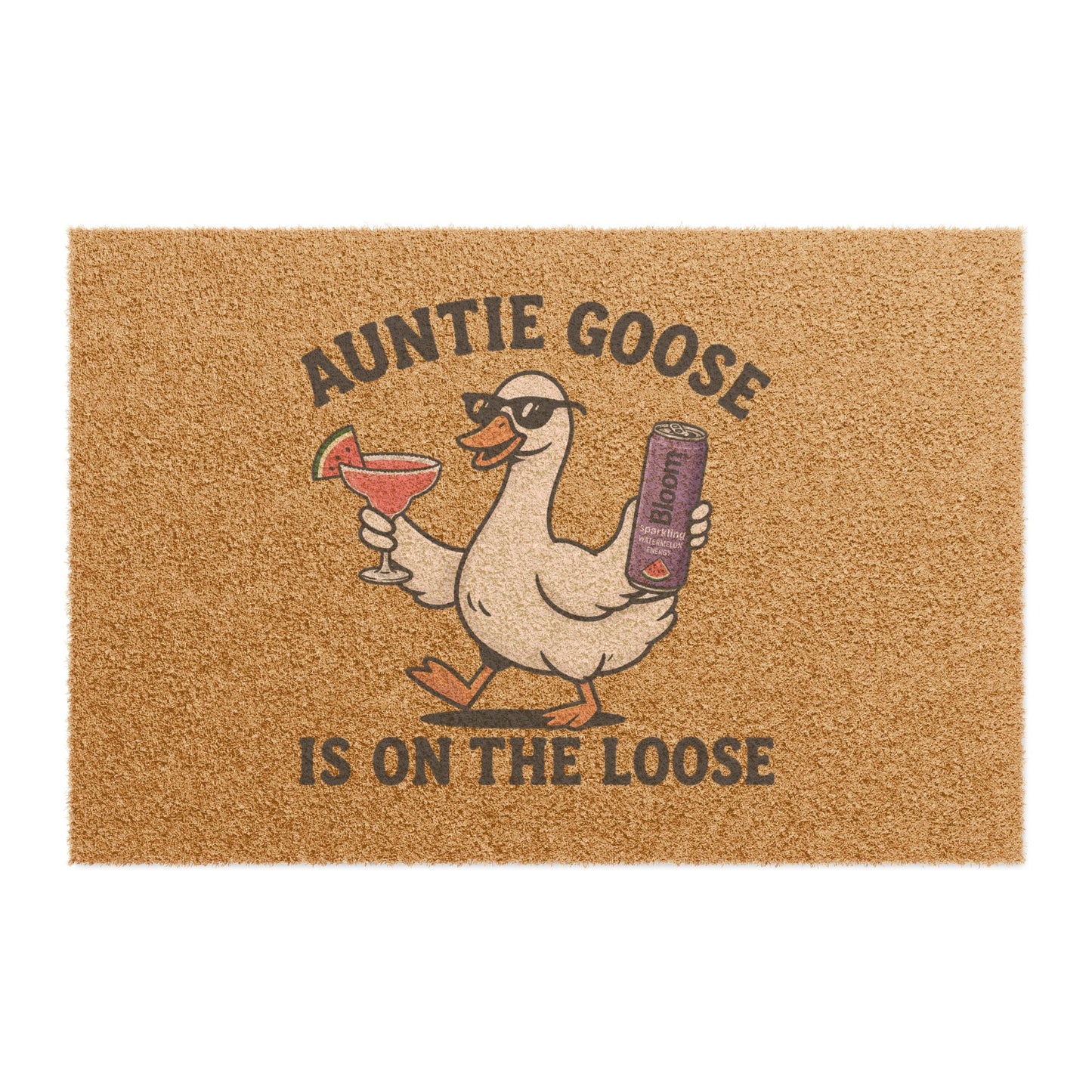 Doormat — “Auntie Goose Is On The Loose” Funny Tropical Welcome Mat