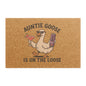 Doormat — “Auntie Goose Is On The Loose” Funny Tropical Welcome Mat