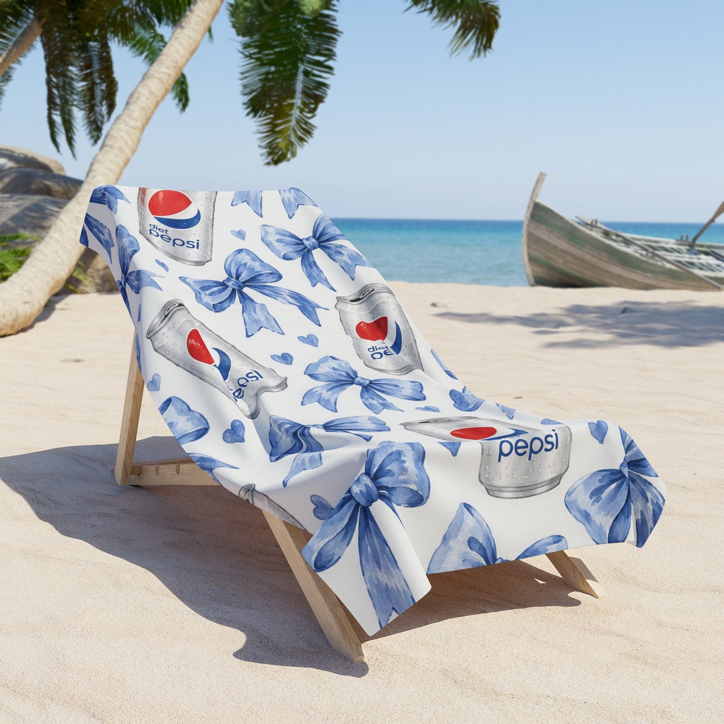 diet Pepsi Blue Floral Beach Towel
