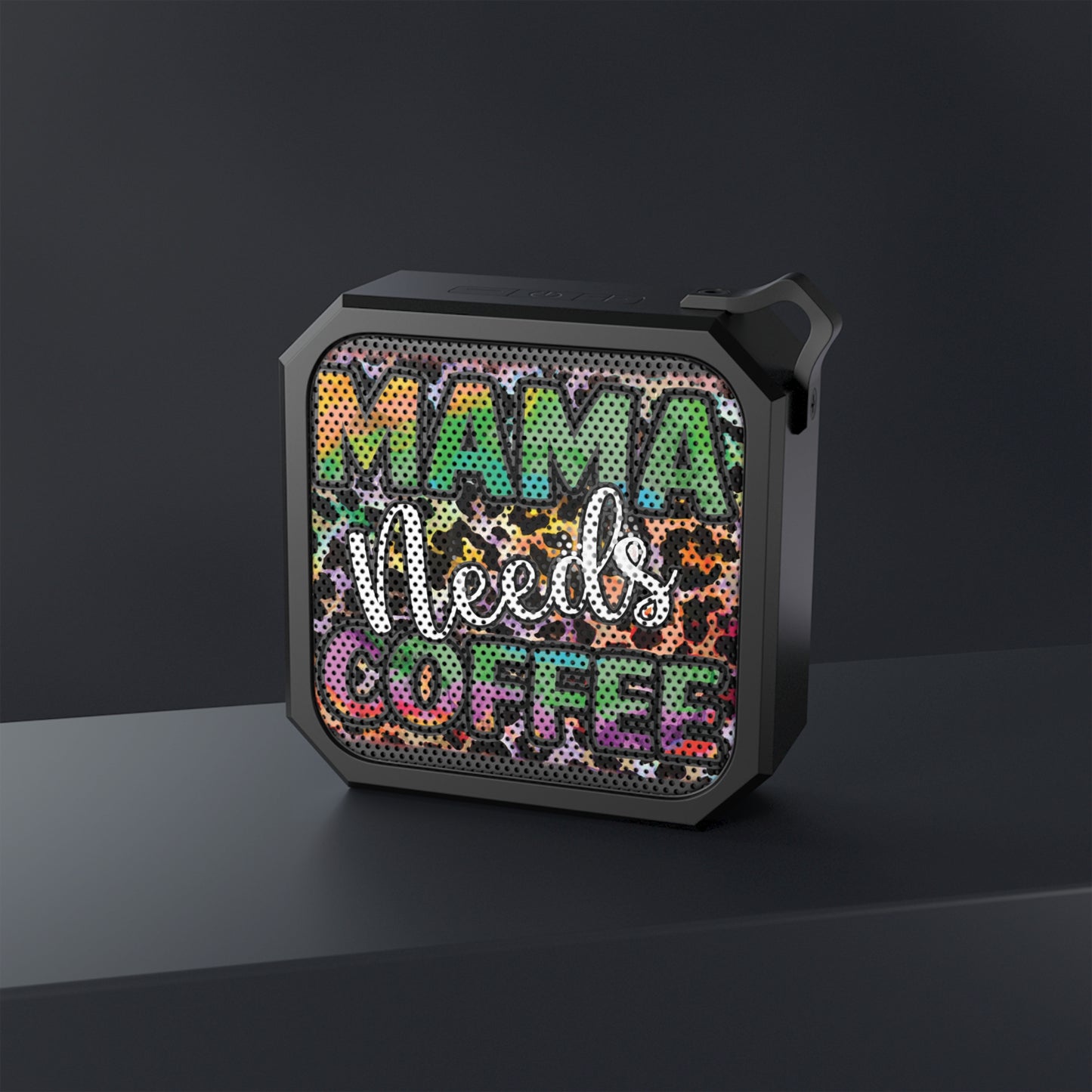 “Mama Needs Coffee” Colorful Leopard Portable Outdoor Speaker