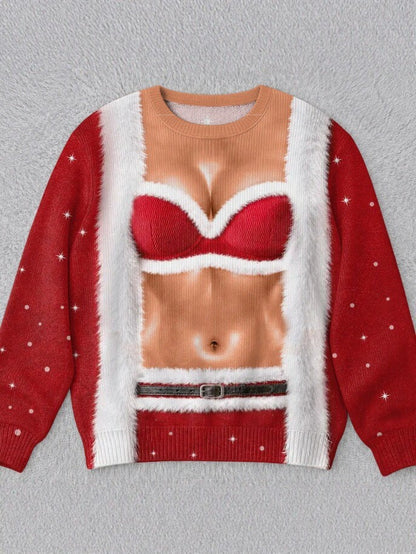 Womens 3D Printed Christmas Sweater Pullover Fleece Knit Top
