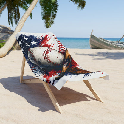 Baseball American Flag Beach Towel