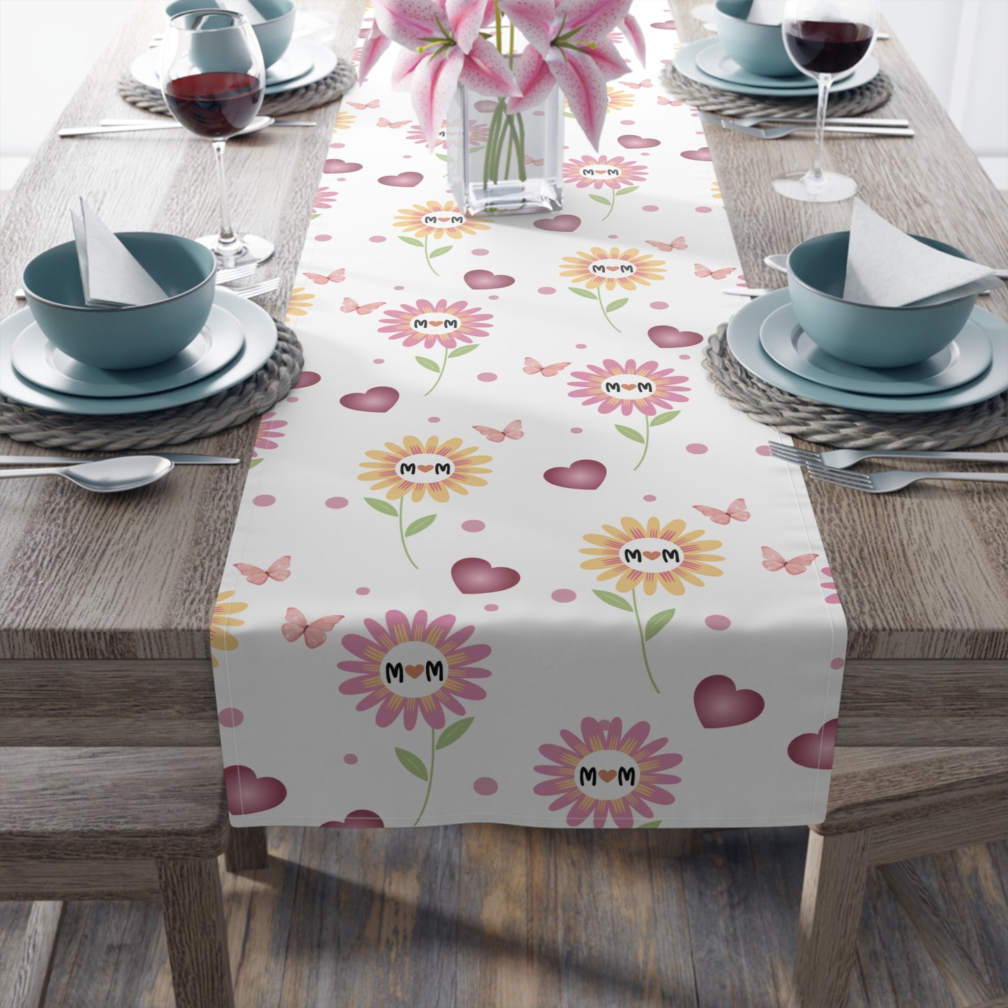 Floral Hearts Mom Table Runner