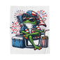 Patriotic Frog With American Flag & Fireworks Velveteen Plush Blanket