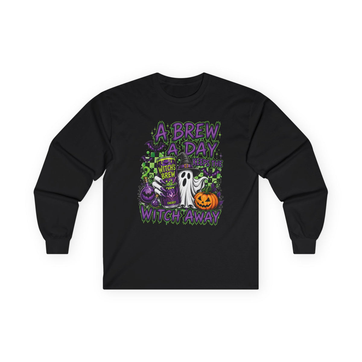 A Brew A Day Witch Away Graphic Long Sleeve Tee