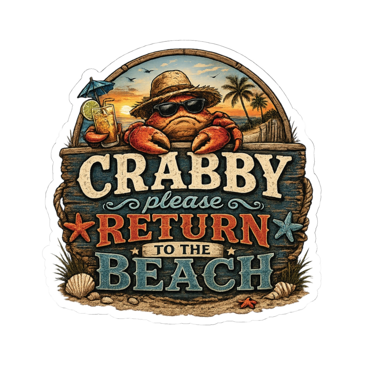 Crabby Please Return to the Beach Sticker