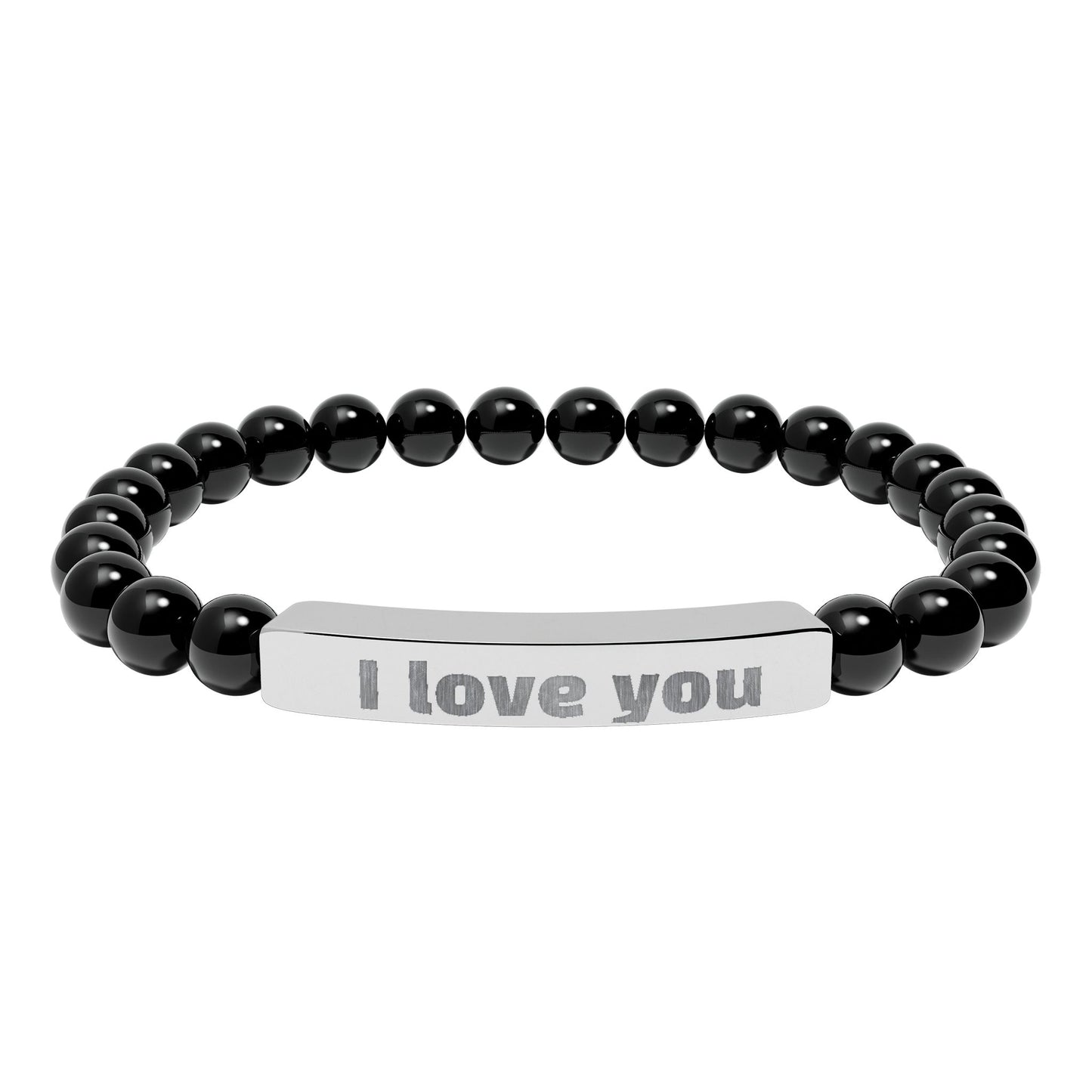 Engraved ‘I Love You’ Natural Stone Stretch Bracelet