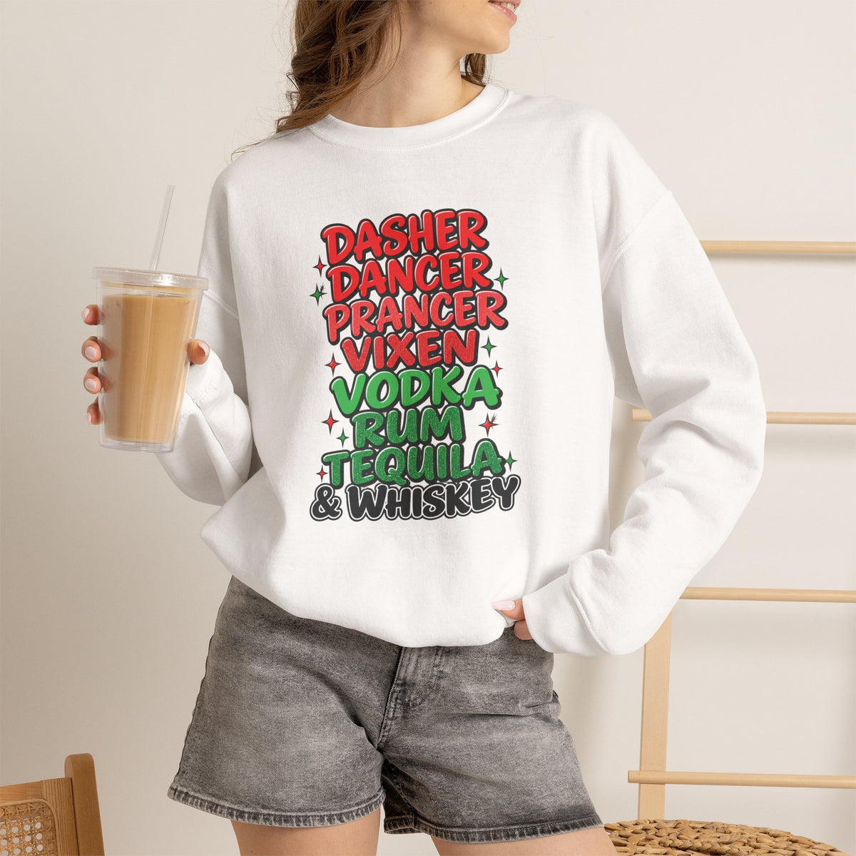 Dasher Dancer Prancer Vixen Holiday Christmas Crewneck Sweatshirt