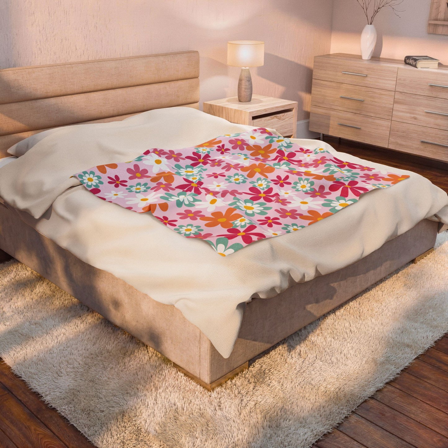 Retro Pink Daisy Throw