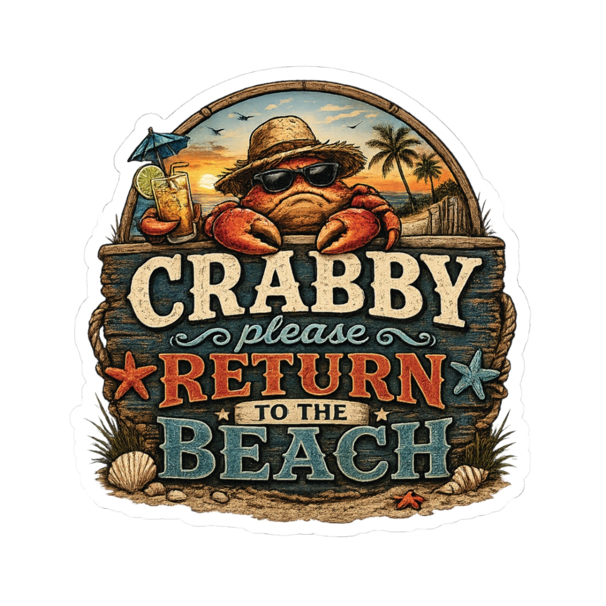 Crabby Please Return to the Beach Sticker