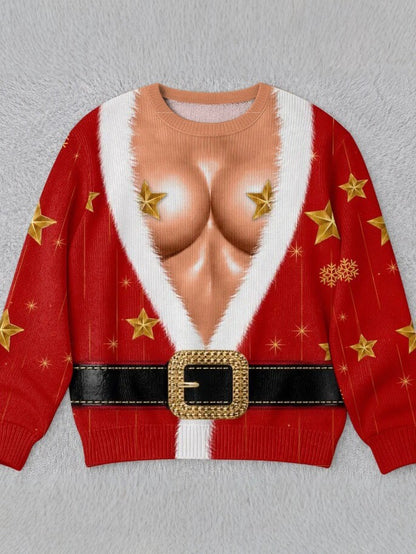 Womens 3D Printed Christmas Sweater Pullover Fleece Knit Top
