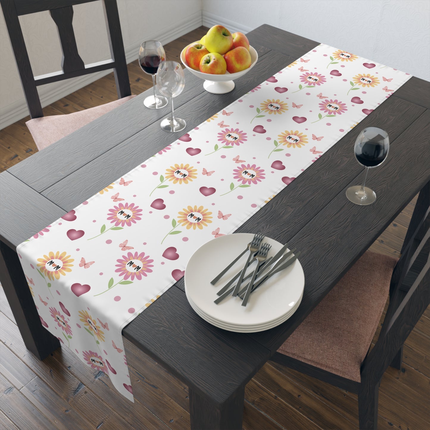 Floral Hearts Mom Table Runner
